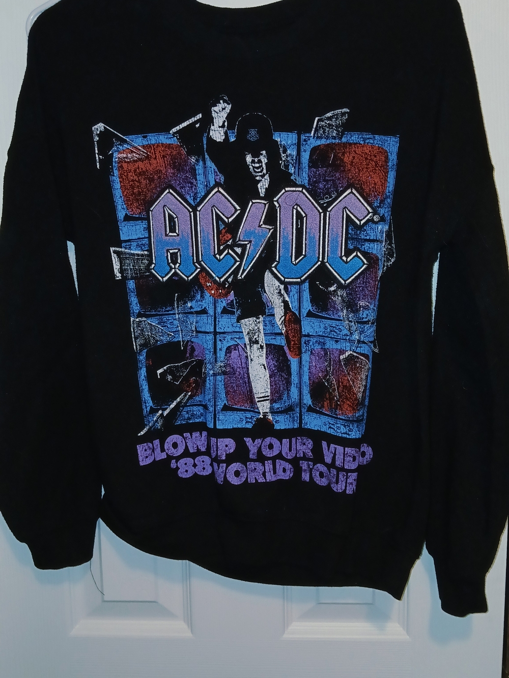 AC/DC Black Crewneck Sweatshirt with Blue, Purple and Red Tour Graphic